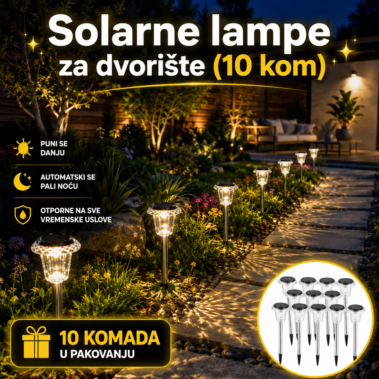 Set od 10 solarnih lampi za dvorište