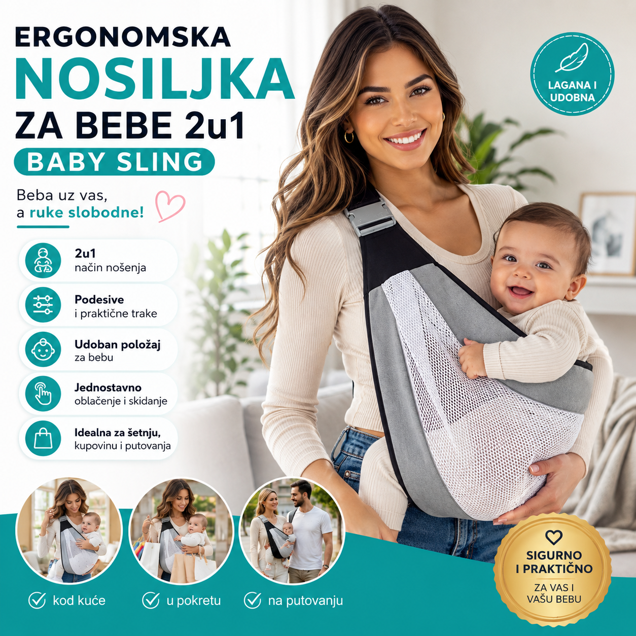 Ergonomska nosiljka za bebe 2u1 – Baby Sling