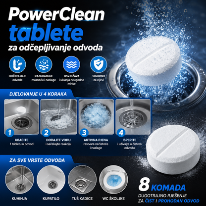 PowerClean Tablete za odčepljivanje odvoda - 8 KOMADA