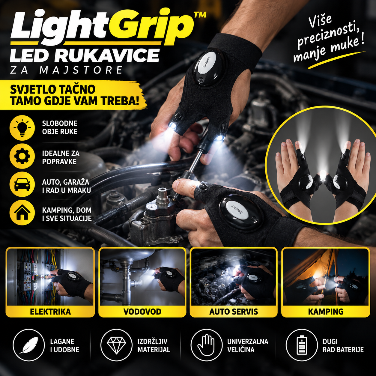 LightGrip™ – LED rukavice za majstore 1+1 GRATIS