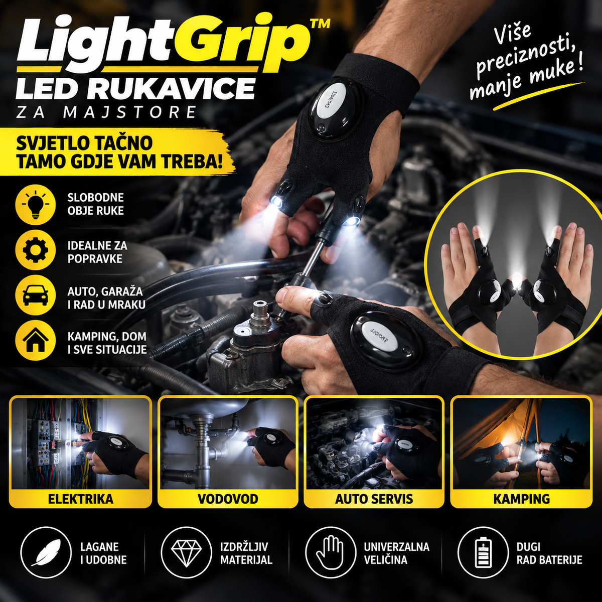 LightGrip™ – LED rukavice za majstore 1+1 GRATIS