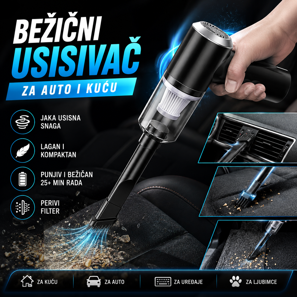 Bežični Usisivač za Auto i Kuću
