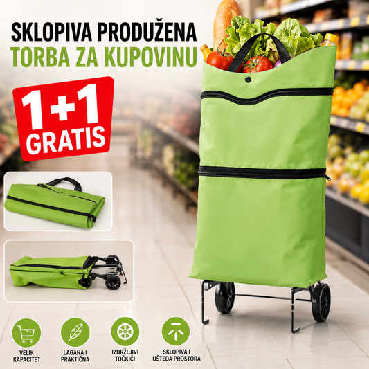 Sklopiva Torba za Kupovinu na Točkovima 1+1 GRATIS