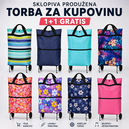 Sklopiva Torba za Kupovinu na Točkovima 1+1 GRATIS