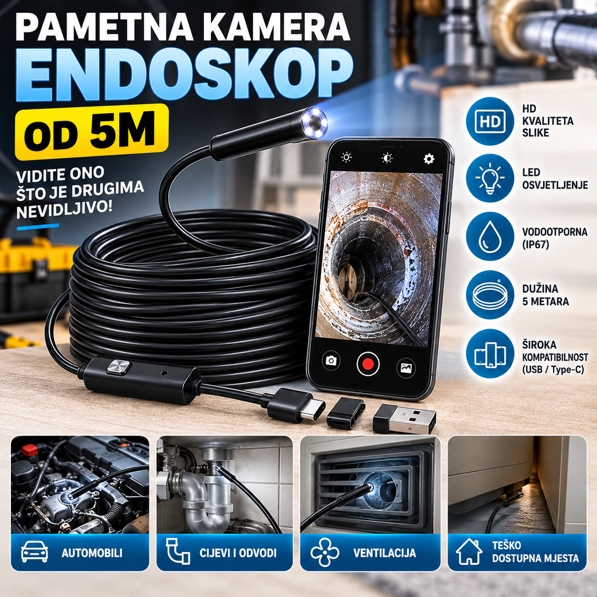 Pametna Kamera - Endoskop od 5m