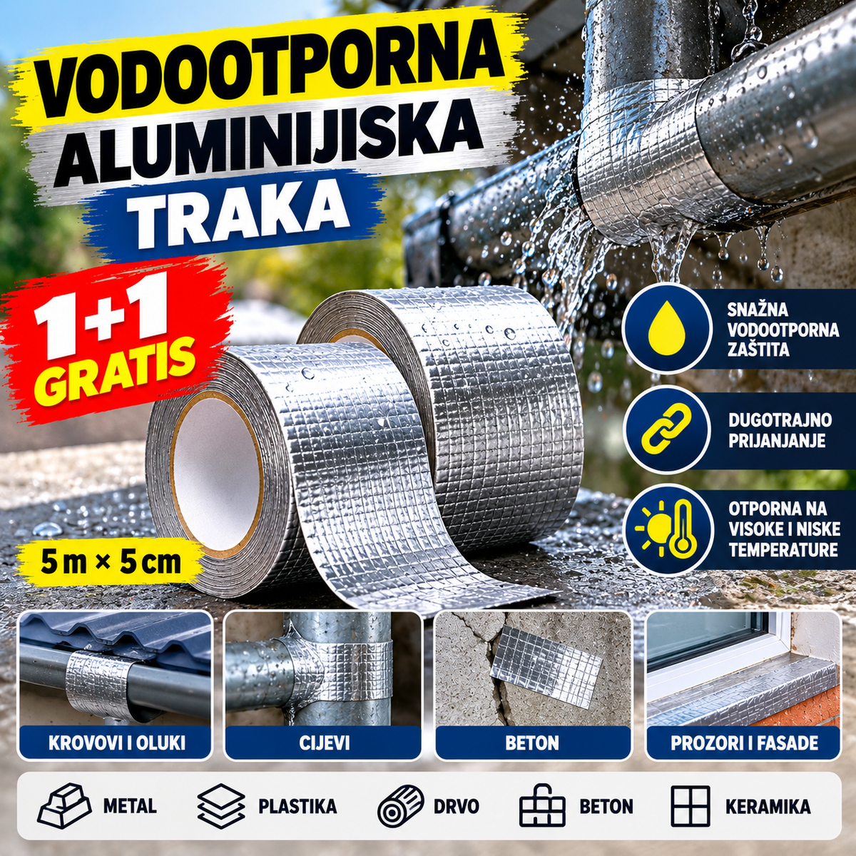 Vodootporna aluminijunska traka - 1+1 GRATIS