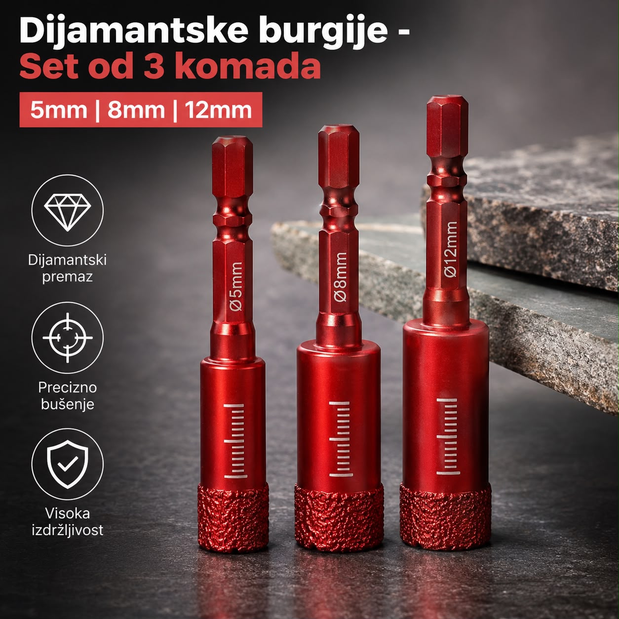 Dijamantske burgije - Set od 3 KOMADA